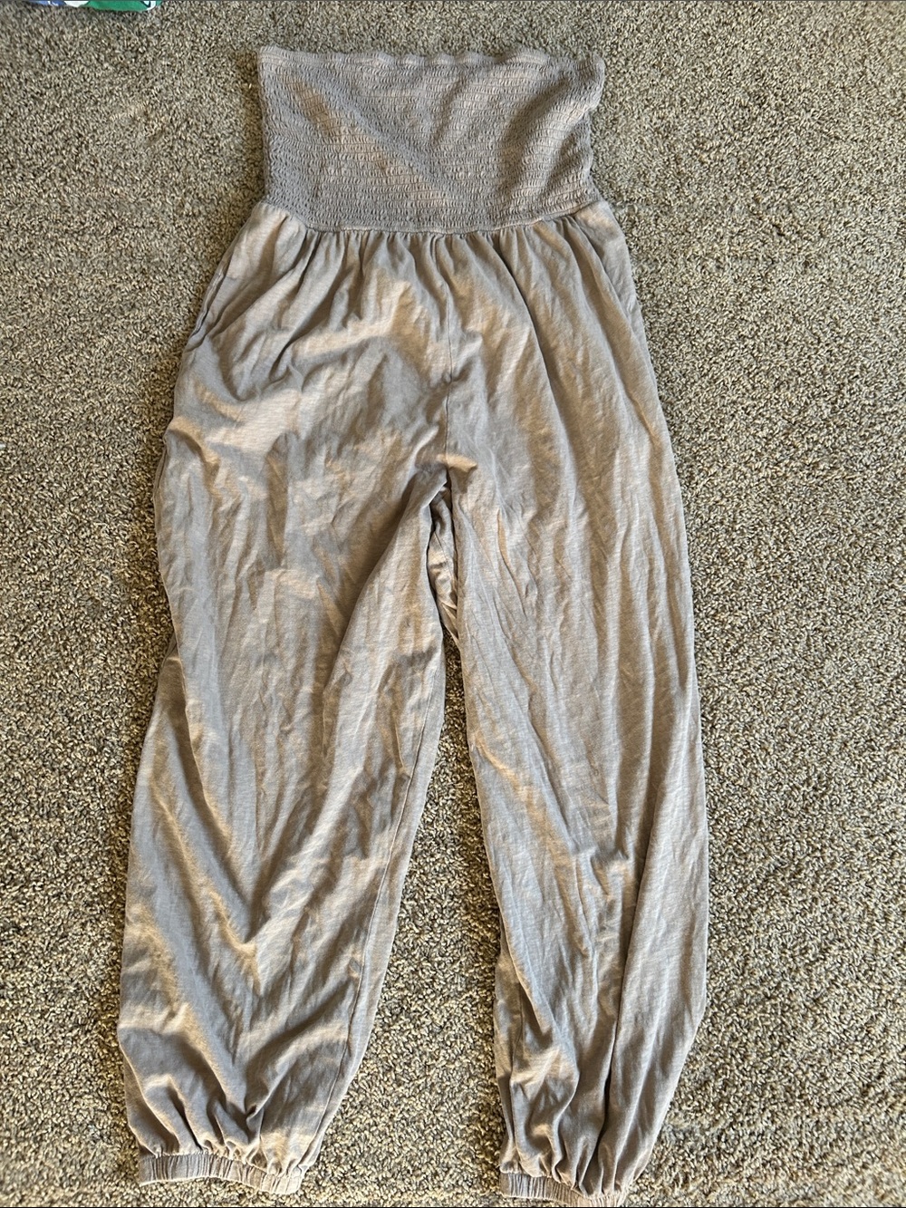 American Eagle Outfitters Smocked Strapless Jumpsuit - Beige